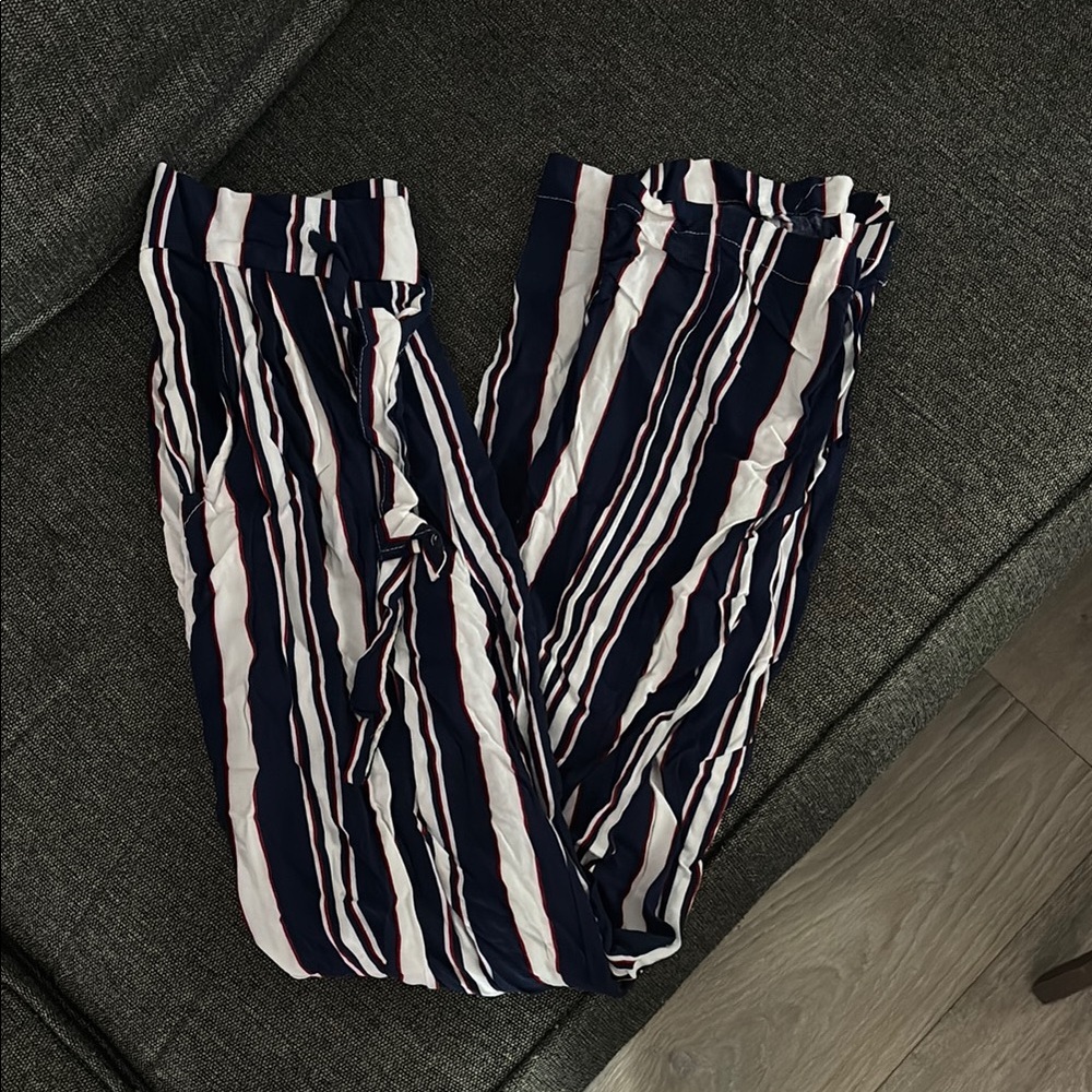 Primark Navy and Red Striped flow pants